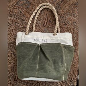 Green and White Canvas Tote Bag